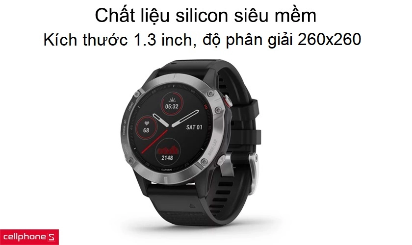 Chất liệu silicon siêu mềm, mặt đồng hồ 1.3 inch, độ phân giải 260 x 260