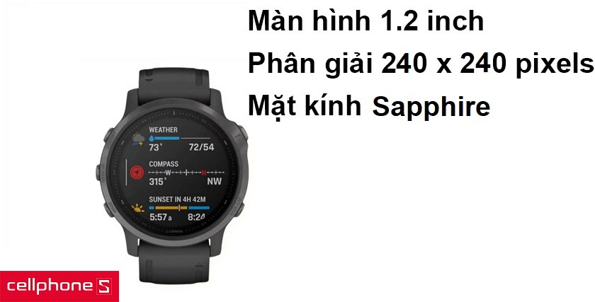 Màn hình 1.2 inch, mặt kính Sapphire bền bỉ
