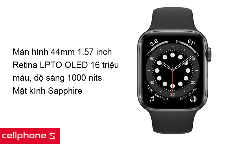 Màn hình 44mm Retina LPTO OLED có độ sáng cao, mặt kính Sapphire bền bỉ