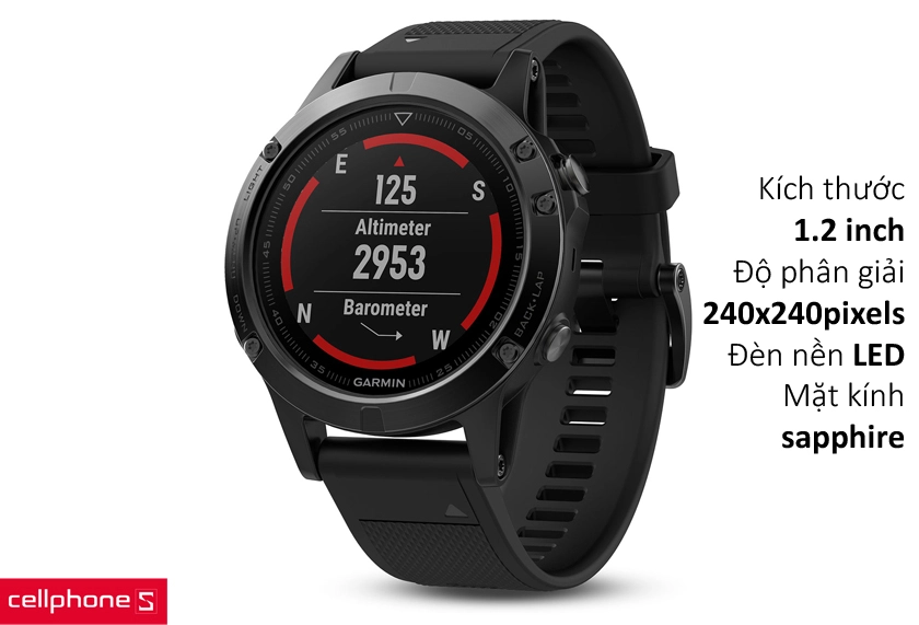 Garmin fēnix 5 Sapphire được trang bị màn hình Garmin Chroma Display kích thước 1.2 inch
