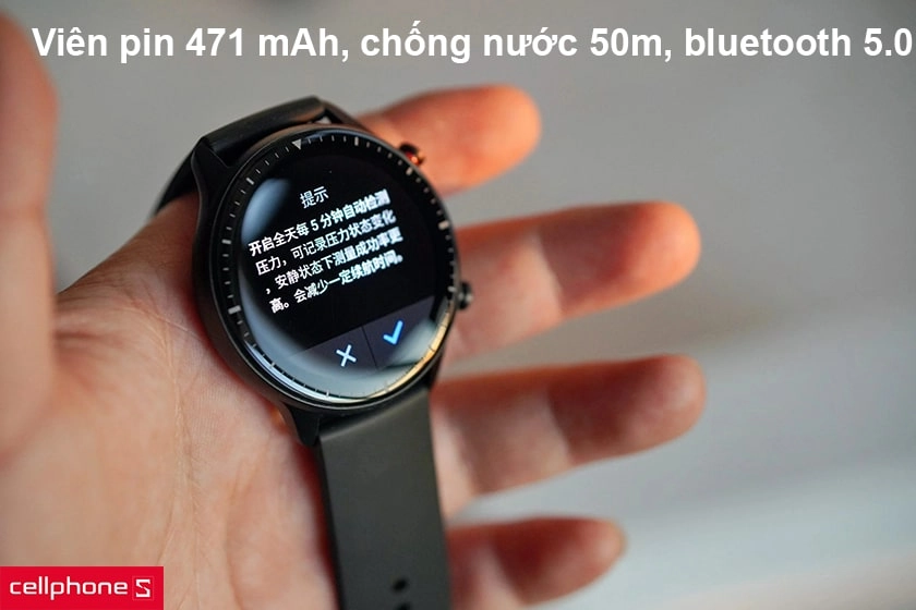 Viên pin 471 mAh, chống nước 50m, tích hợp bluetooth 5.0