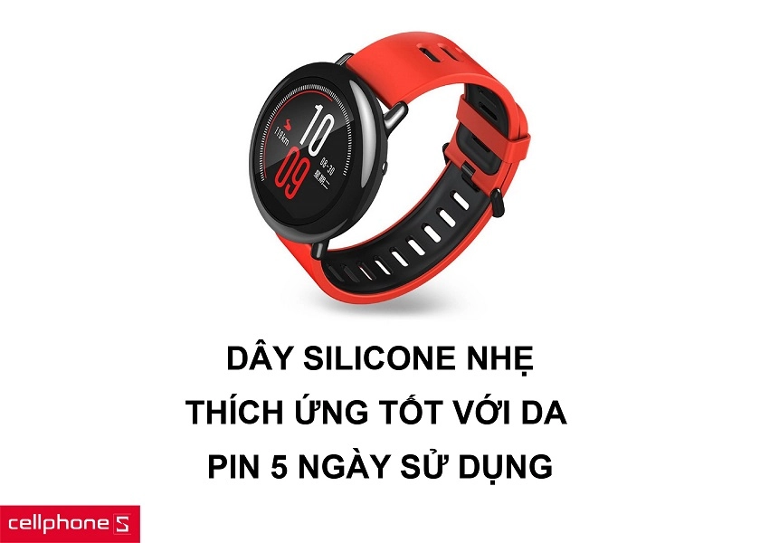Dây Silicone bền chắc, thích ứng với da tốt cùng viên pin 290mAh cho thời lượng 5 ngày