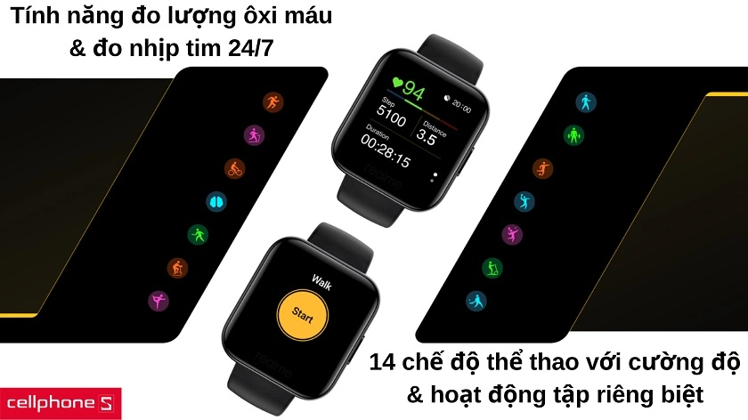 Chăm sóc sức khỏe 24/7 với tính năng đo lượng ôxi trong máu, đo nhịp tim và 14 chế độ thể thao riêng biệt