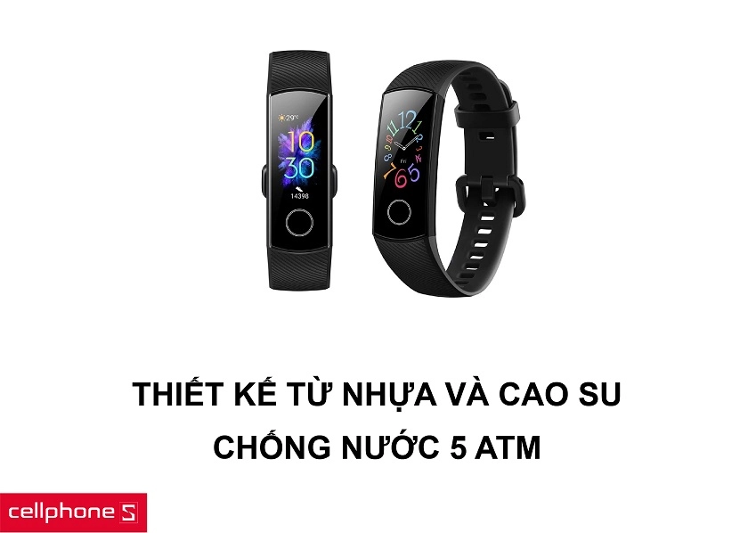 Thiết kế nhựa và dây cao su cùng khả năng chống nước 5ATM tiện lợi