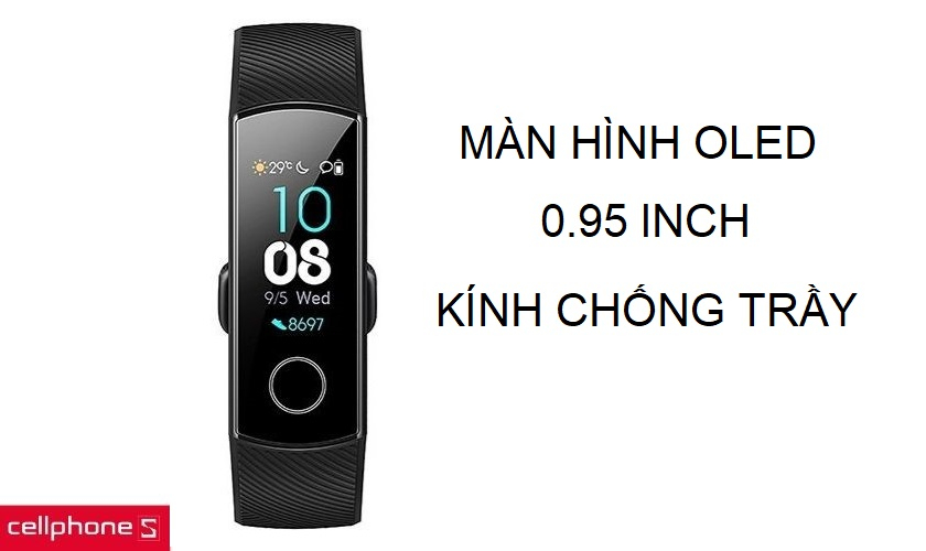 Màn hình AMOLED 0.95inch sắc nét cùng với khả năng chống trầy xước với lớp kính cong 2.5D