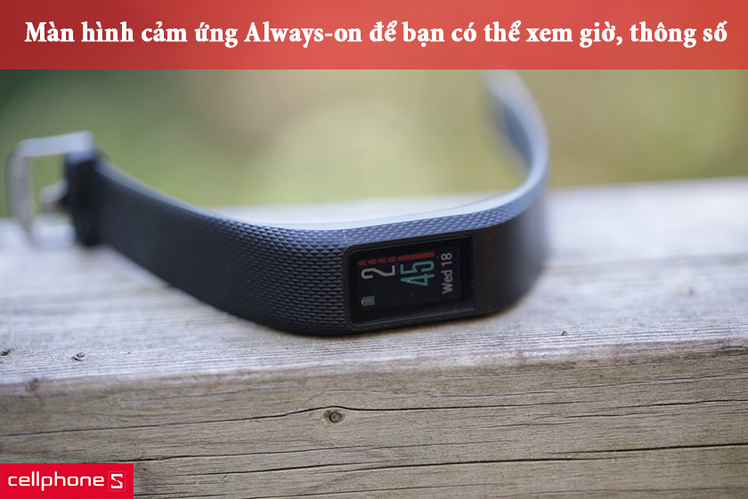 Phần màn hình cảm ứng màu trên dây đeo có kích thước 19.3 x 9.7mm