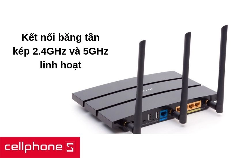 Kết nối đồng thời băng tần 2.4GHz tốc độ 450Mbps và băng tần 5GHz tốc độ 1300Mbps