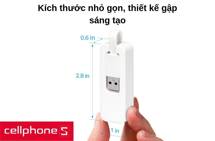 thiết kế với kích thước nhỏ gọn chỉ 2.8 x 1.0 x 0.6 in. (71 x 26 x 16.2mm)