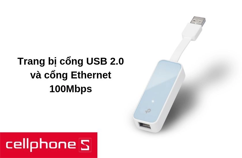 Bộ chuyển đổi cổng USB 2.0 sang mạng Ethernet được trang bị cổng USB 2.0 và cổng Ethernet 100Mbps 