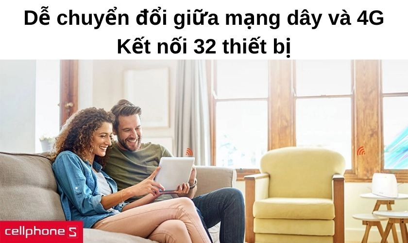 Dễ dàng chuyển đổi giữa mạng dây và 4G và kết nối lên đến 32 thiết bị