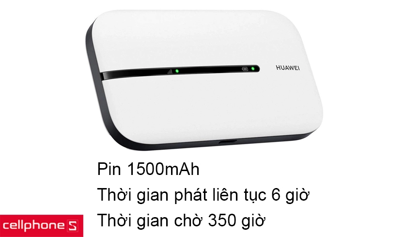 Pin 1500mAh phát WiFi liên tục đến 6 giờ, thời gian chờ lên đến 350 giờ
