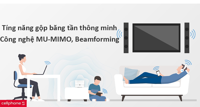 Tính năng gộp băng tần thông minh, tăng khả năng kết nối Wi-Fi với MU-MIMO và Beamforming