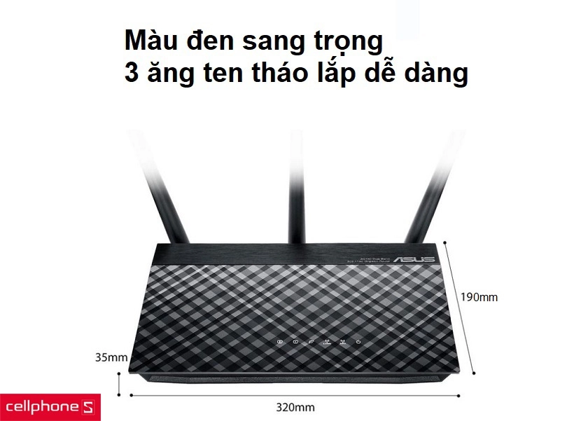 Màu đen kẻ ca rô sang trọng cùng 3 ăng ten dễ dàng tháo lắp