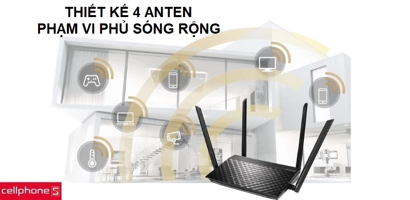 thiết kế 4 ăng-ten đảm bảo diện tích sử dụng trong nhà và tín hiệu xuyên suốt