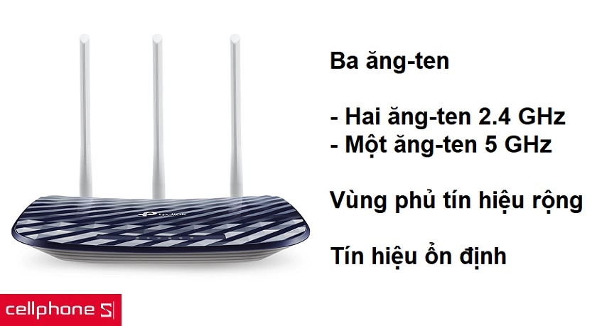 Màu đen sang trọng với thiết kế 3 ăng-ten cùng vùng phủ tín hiệu rộng