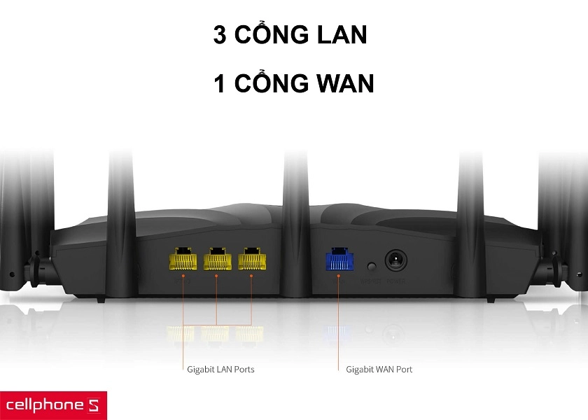 Trang bị 3 cổng LAN và 1 cổng WAN cùng đèn led 5 cấp hiển thị thông tin kết nối