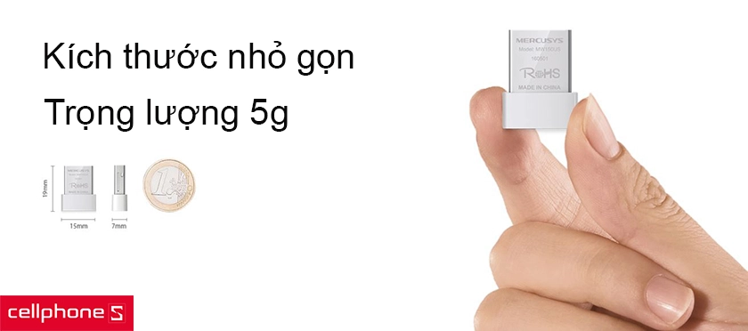 Kích thước cực nhỏ 18.9 x 14.8 x 6.85mm, cổng kết nối USB 2.0