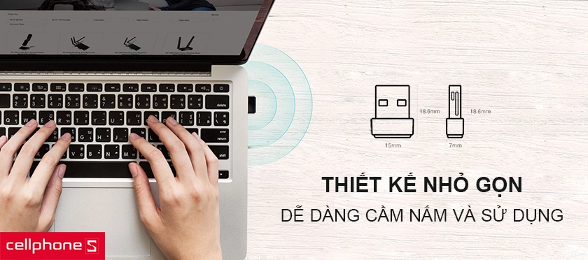 Kích thước cực nhỏ 15x7.1x18.6 mm, trọng lượng chỉ 5g