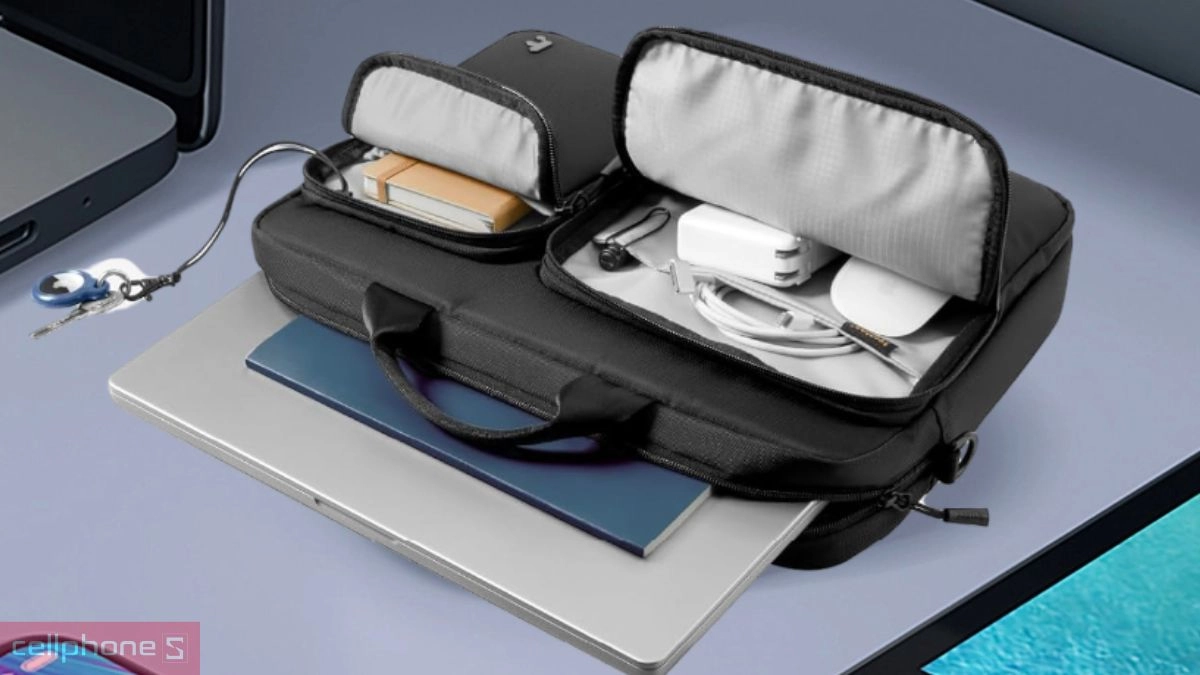 Cấu trúc ngăn túi chống sốc có dây Tomtoc Navigator Shoulder Bag 14 inch A33D3D1 DRS