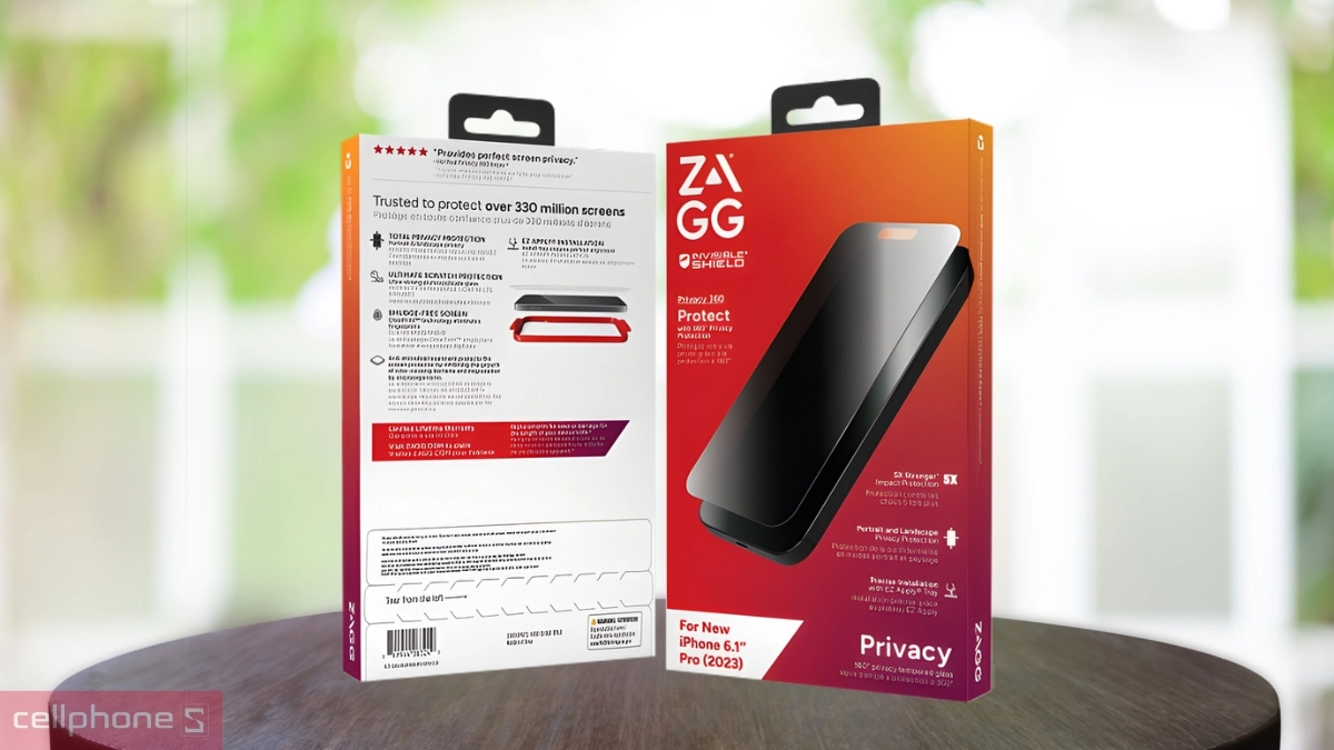 Kính cường lực iPhone 15 Pro Zagg chống nhìn trộm Elite Edge Privacy Full đen hạn chế bám vân tay