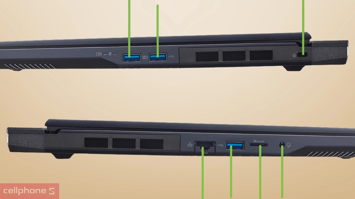 Dung lượng pin và khả năng kết nối ngoại vi của laptop Acer Gaming Predator Helios Neo 16 AI PHN16-73-757W