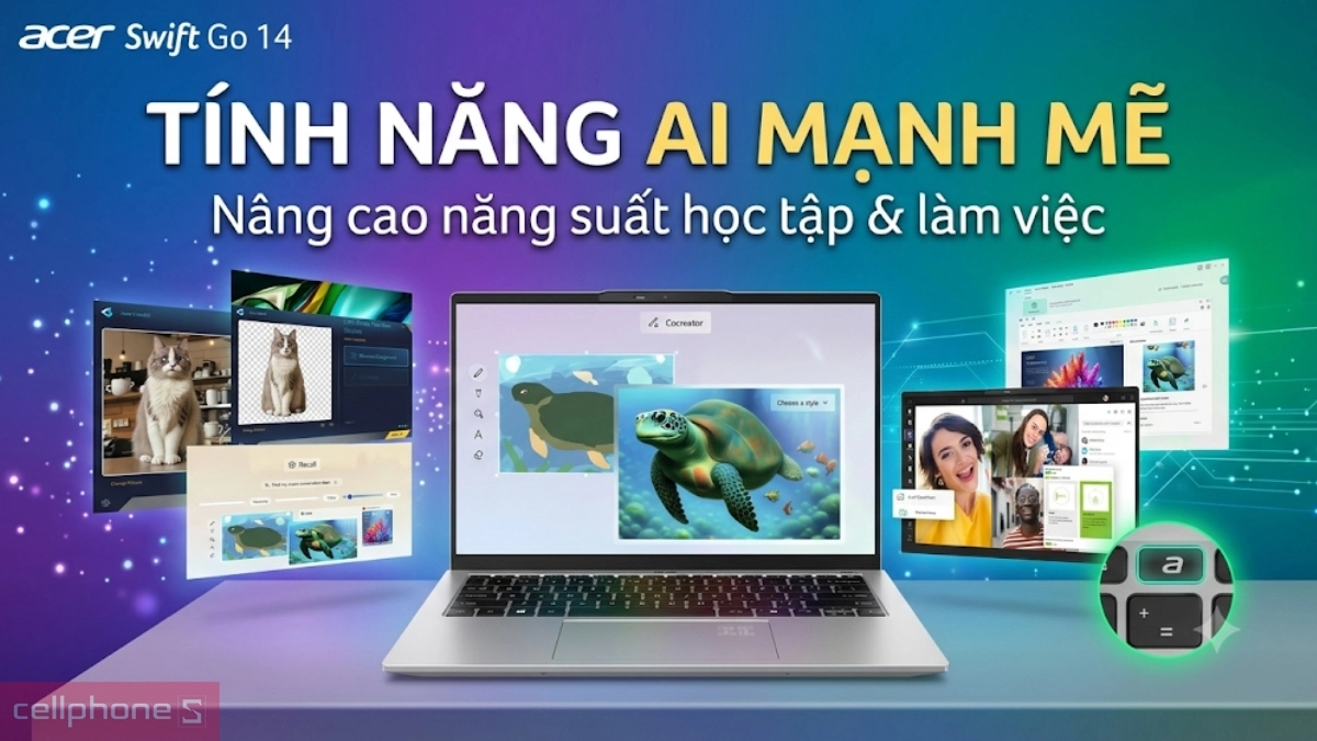 Acer Swift Go 14 tích hợp Copilot và nhiều công cụ AI thông minh