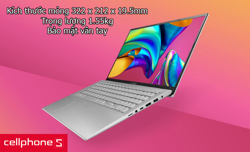 Thiết kế mỏng, gọn nhẹ, mạnh mẽ với những góc vuông, có bảo mật vân tay