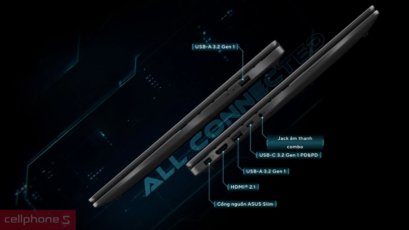 Pin, cổng kết nối của laptop ASUS Gaming V16 V3607VH-RP024W