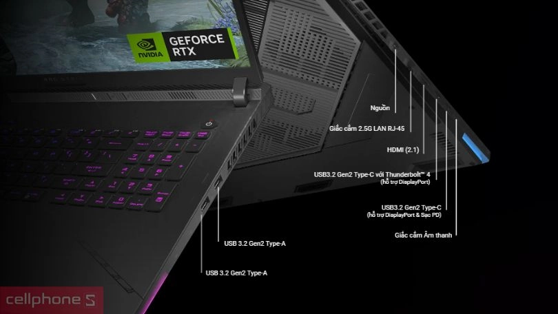 Hệ thống cổng kết nối của laptop Asus ROG Strix G16 G614JIR-N4193W