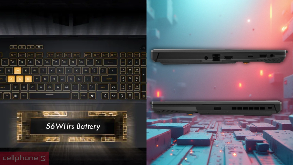 Pin, cổng kết nối của laptop ASUS TUF Gaming F16 FX607VJB-RL151W