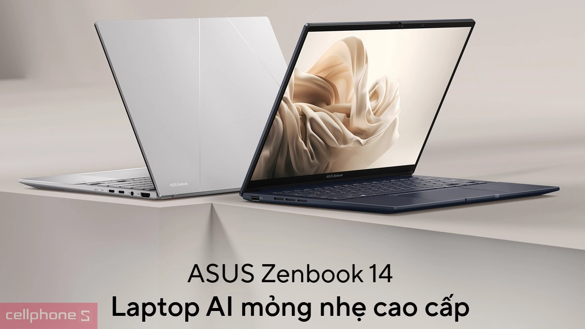 Asus Zenbook 14 laptop AI cao cấp với thiết kế mỏng nhẹ và màn hình OLED