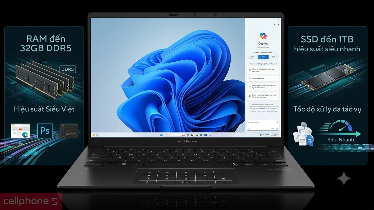 Asus Zenbook 14 trang bị RAM đến 32GB và SSD dung lượng 1TB