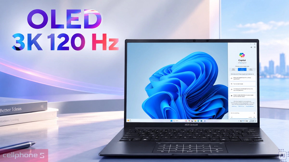 Asus Zenbook 14 có màn hình OLED 3K 120Hz hiển thị sắc nét
