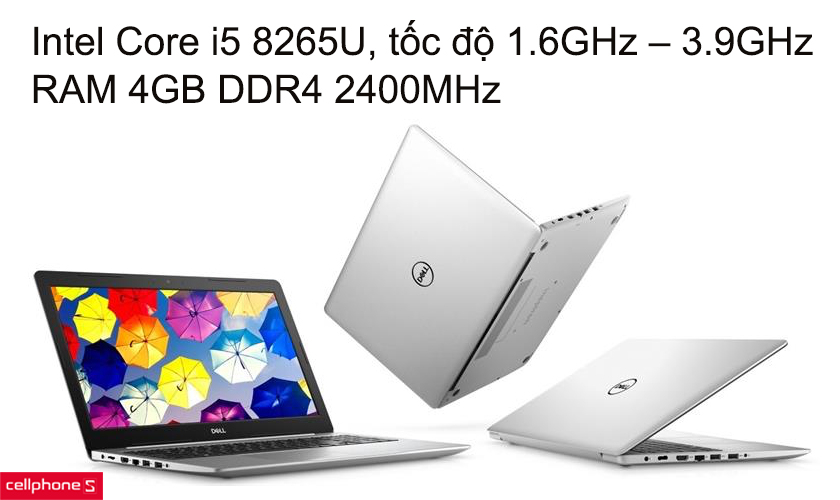 Intel Core i5 8265U, tốc độ 1.6GHz – 3.9GHz, RAM 4GB DDR4 2400MHz