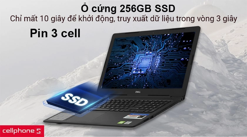 Lưu trữ tốc độ cao với 256GB SSD M.2, viên pin 3 cell sử dụng hơn 4 giờ