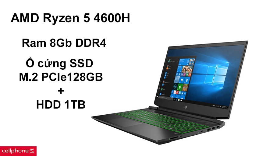 Hiệu năng mạnh mẽ với chip AMD Ryzen 5 4600H, RAM 8GB