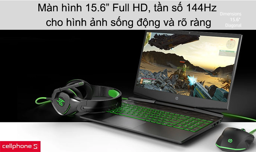 Màn hình kích thước 15.6” độ phân giải Full HD, tần số quét 144Hz cho hình ảnh có chiều sâu