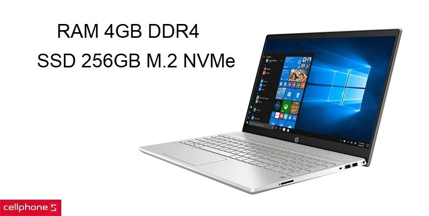 Bộ nhớ Ram 4GB, hỗ trợ mở rộng 16GB, ổ cứng SSD M.2 NVMe 256GB