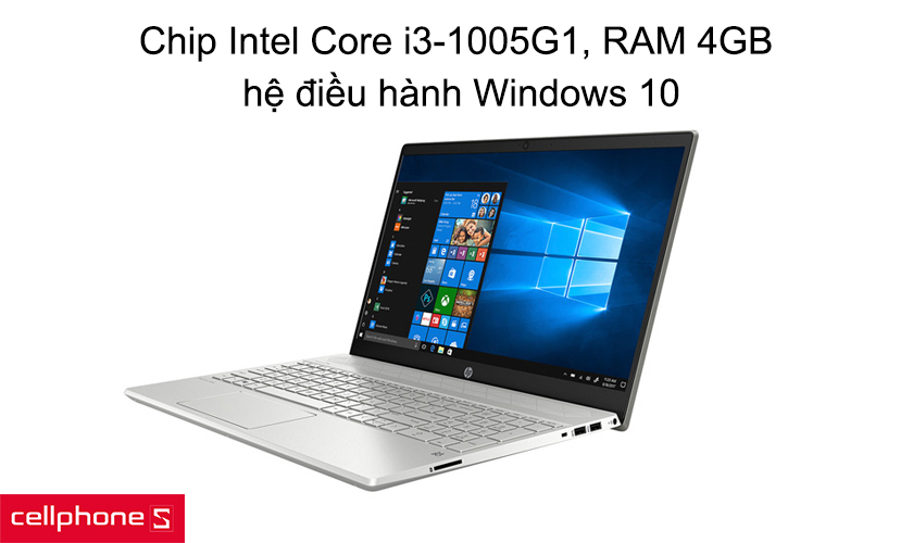 Chip Intel Core i3-1005G1, RAM 4GB, hệ điều hành Windows 10