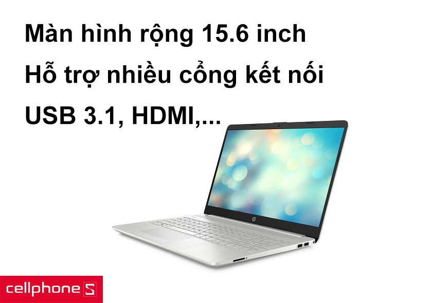 Màn hình rộng 15.6 inch, hỗ trợ nhiều cổng kết nối thông dụng