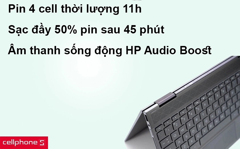 Pin 4 cell thời lượng 11h, cùng âm thanh sống động HP Audio Boost