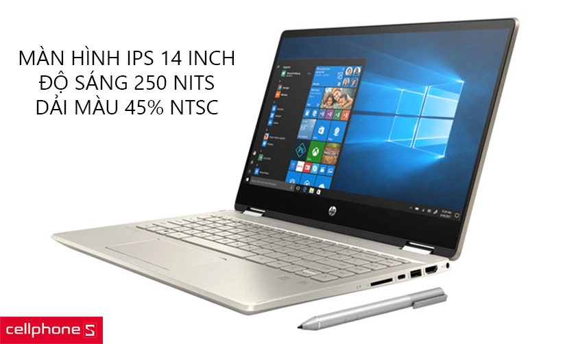 Màn hình 14 inch nhỏ gọn, hỗ trợ gập lên đến 360 độ