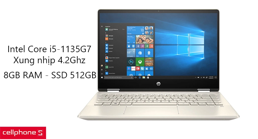 Màn hình 14 inch nhỏ gọn, hỗ trợ gập lên đến 360 độ