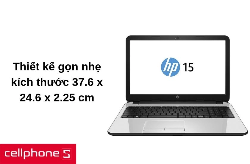 Chiếc laptop HP 15-da0358TU được thiết kế với kích thước 37.6 x 24.6 x 2.25 cm gọn nhẹ