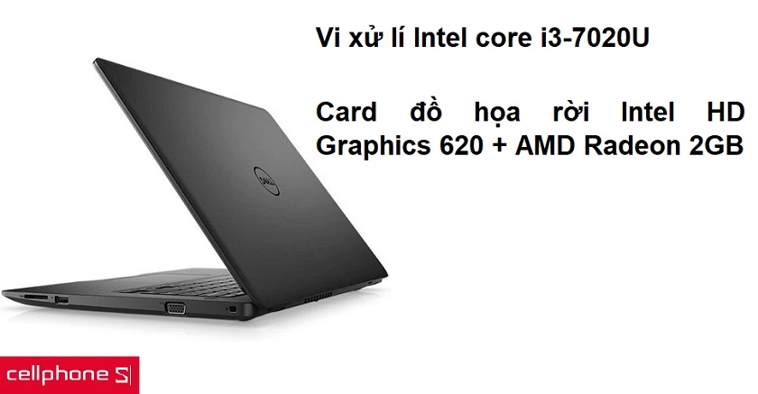 Cấu hình mạnh mẽ với bộ vi xử lí Intel Core i3-7020U cùng card đồ họa rời Intel HD Graphics 620 + AMD Radeon 2GB