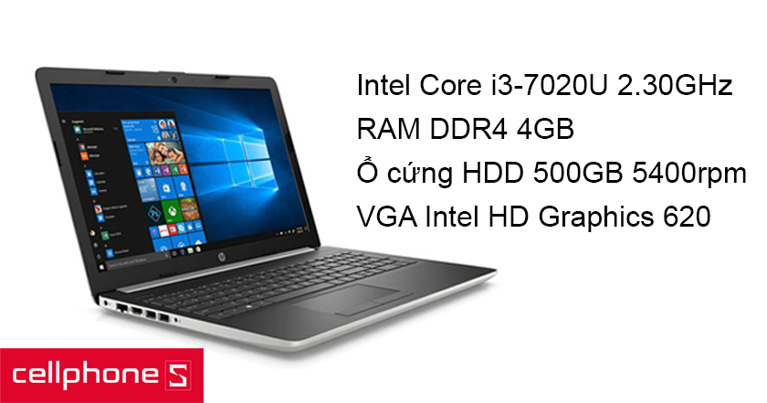 Vi xử lý Intel Core i3 – 7020U, ổ cứng 500GB và card đồ họa tích hợp