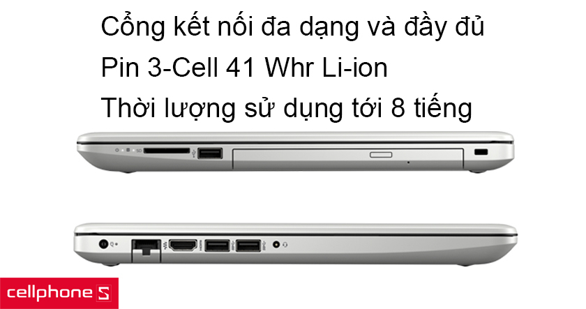 Cổng kết nối đa dạng và pin 3-Cell 41 Whr Li-ion mang đến trải nghiệm tuyệt vời hơn