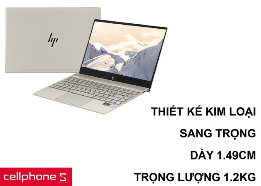 Laptop HP Envy 13-aq0025TU 6ZF33PA được trang bị một lớp vỏ kim loại vàng óng