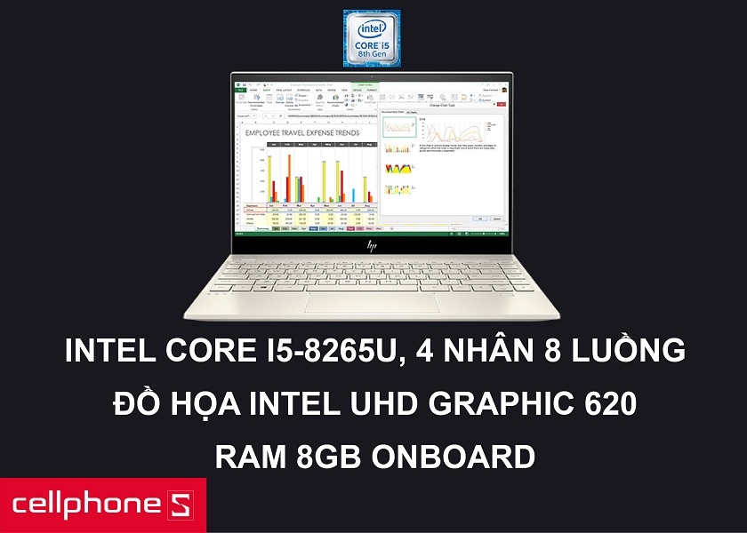 Hiệu năng mạnh mẽ cùng chip Intel Core I5-8265U, card đồ họa Intel UHD Graphic 620  