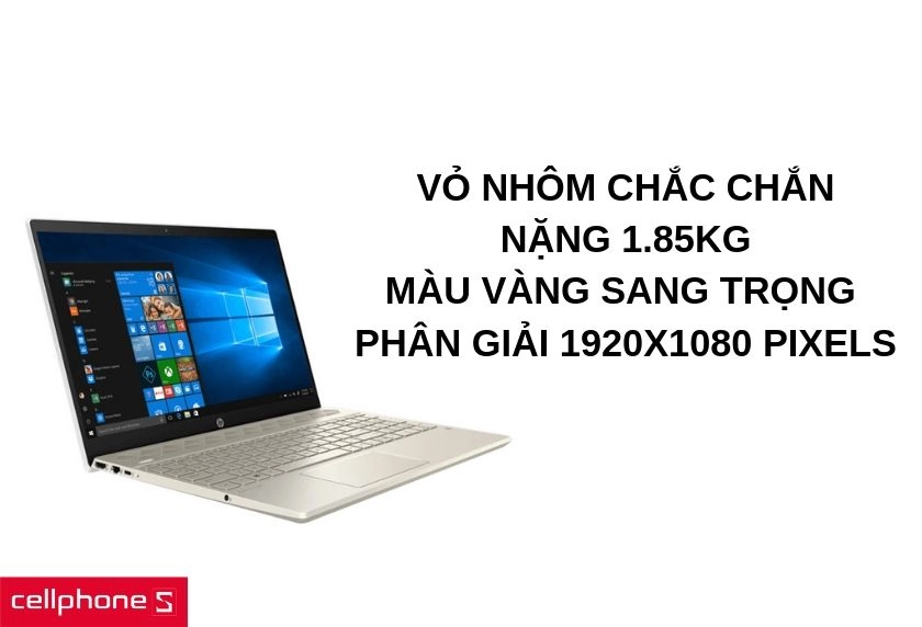 Thiết kế vỏ nhôm chắc chắn, trọng lượng 1.85kg, phiên bản màu vàng sang trọng